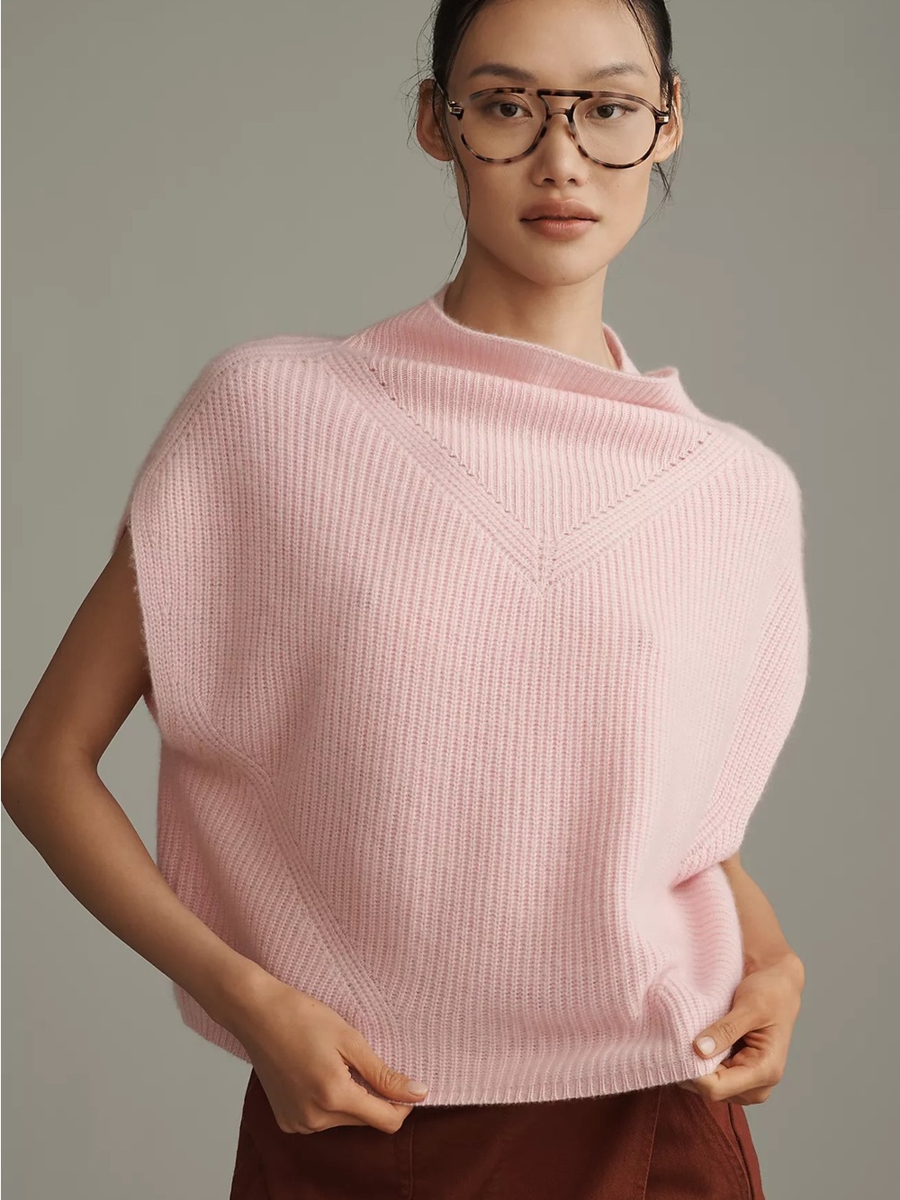 Anthropologie Pale Pink Ribbed Sleeveless Turtleneck Sweater